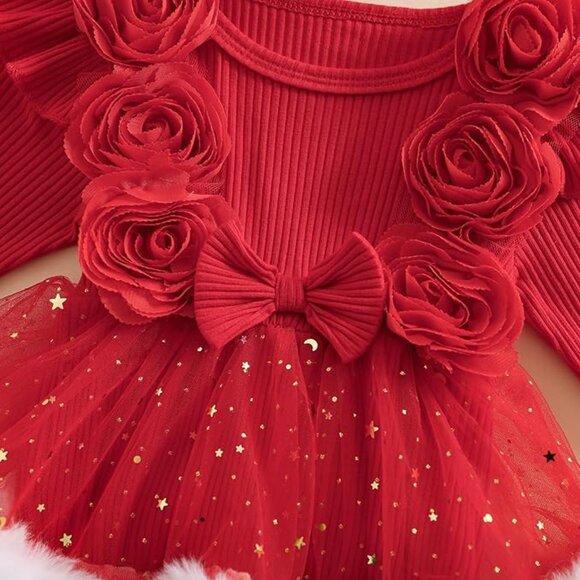 🎄Fancy Baby Girl Christmas Bodysuit with Tutu + Matching Headband - Picture 4 of 11